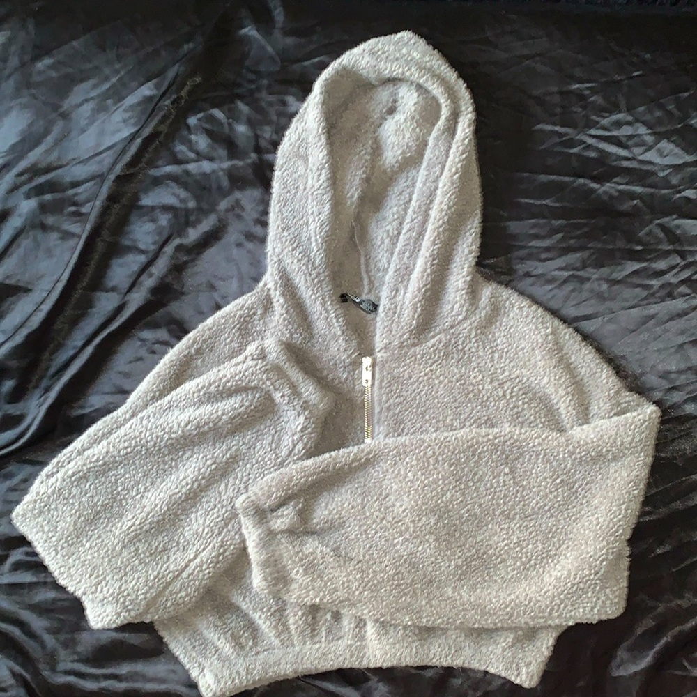 Gray Cropped Hoodie